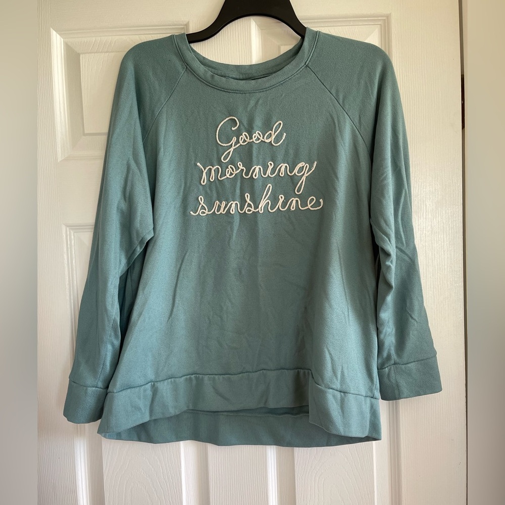 Secret Treasures Seafoam Green "Good Morning Sunshine" Pullover